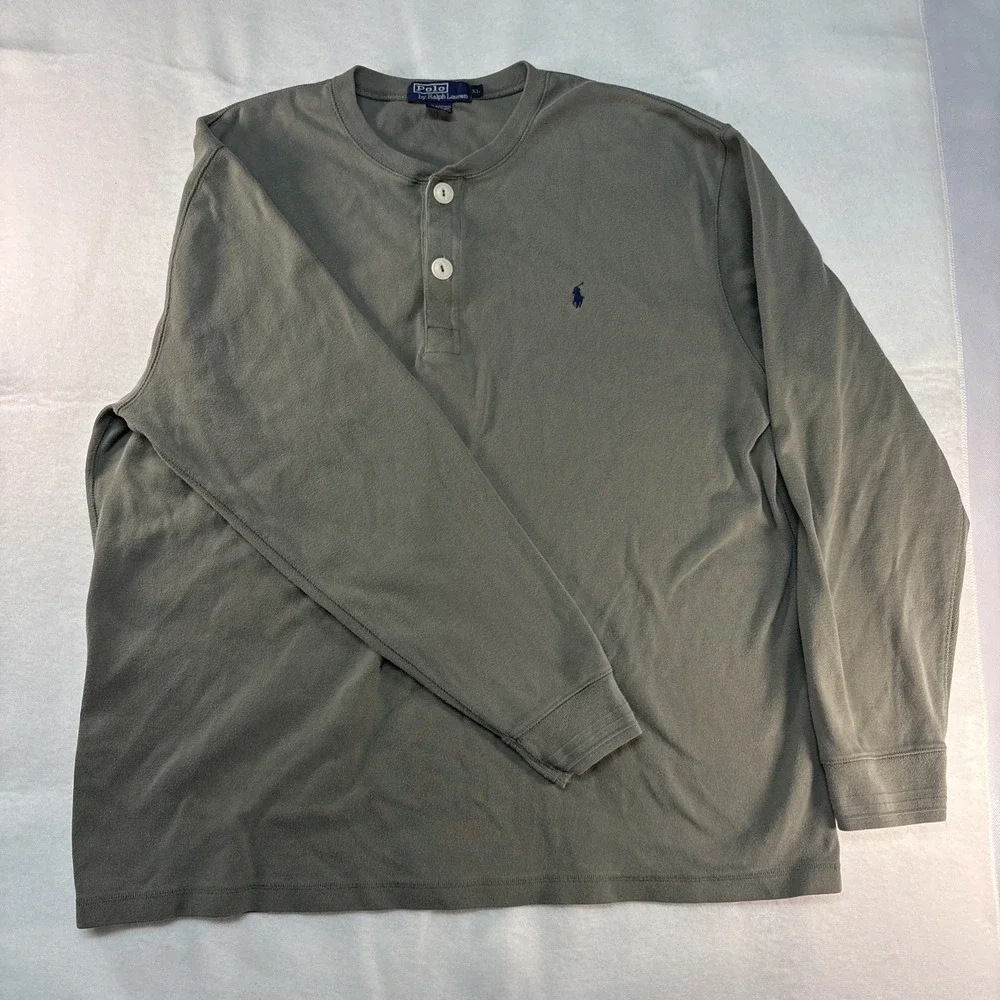 Vintage Ralph‎ Lauren Polo Henley 2 Button XL Cotton Grayish Green